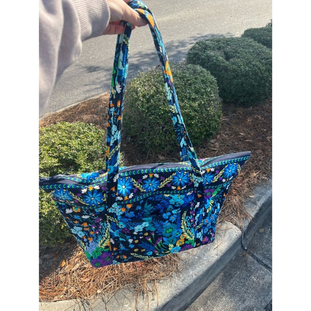 Vera Bradley Blue Floral Quilted Tote with Multicolor Accents